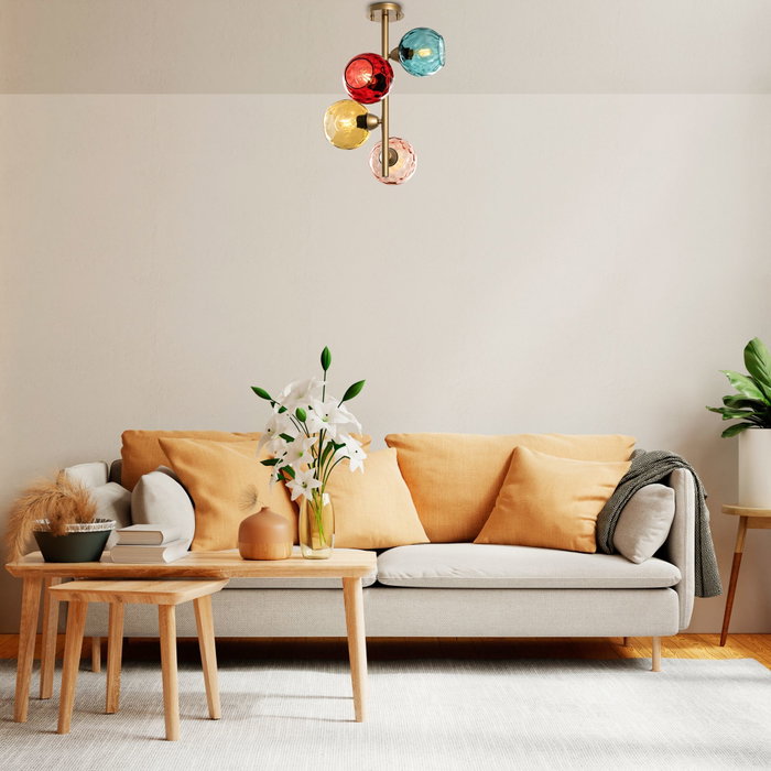 Opviq Lámpara de Araña Multicolor y Dorada